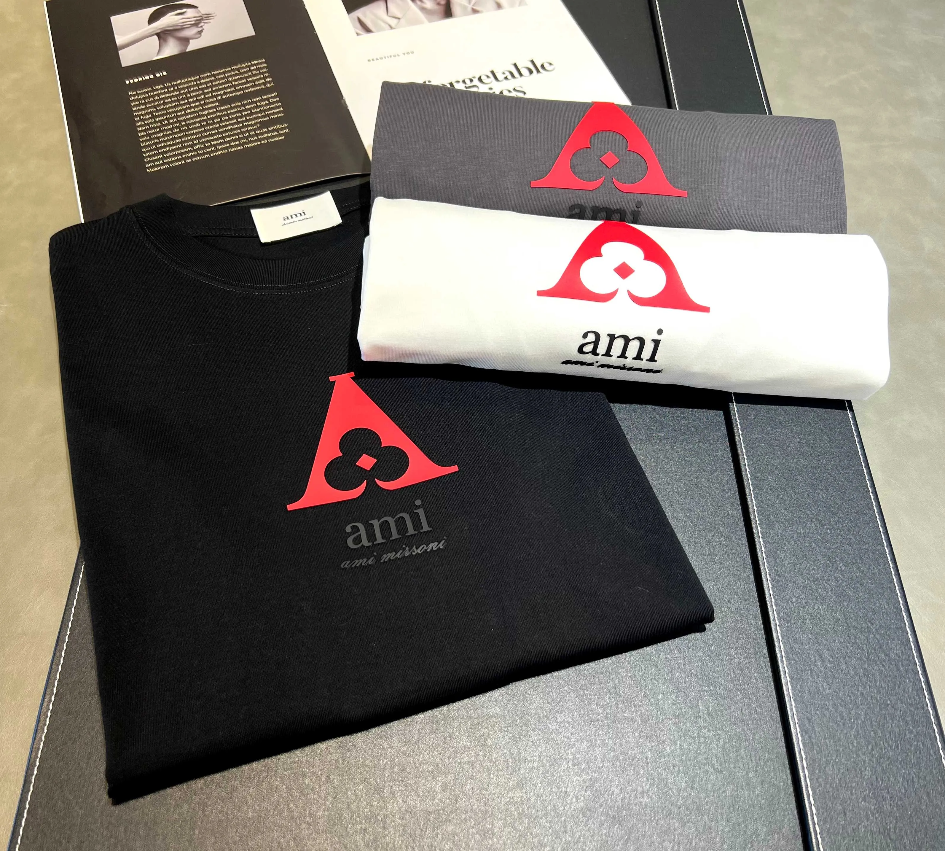 2026 spring and summer pure cotton 270g double yarn plain short-sleeved logo: AMI Process: silicone Color: black/white/iron gray Sizes: XS~L